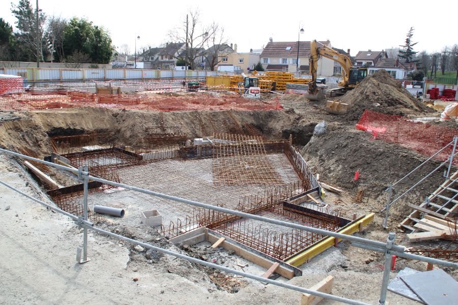 Reinforced foundation and formwork laid out on a residential construction site