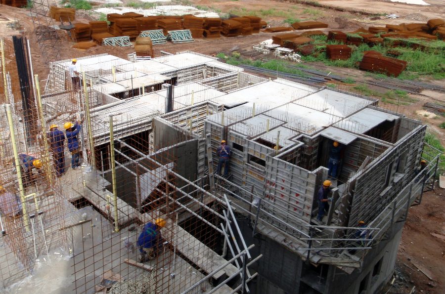 Steel reinforcement and formwork on a house under construction